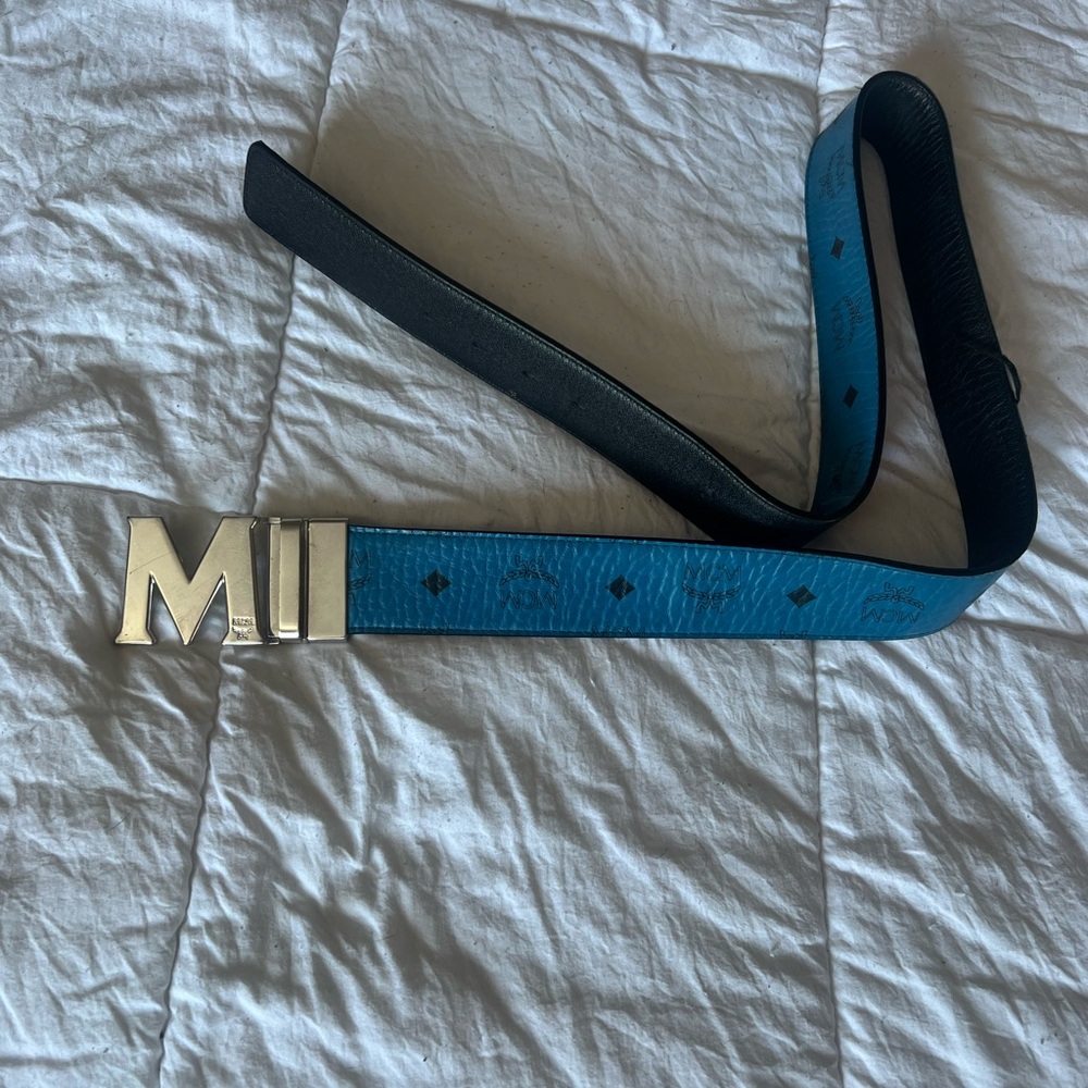 MCM Blue and Black Reversible Belt